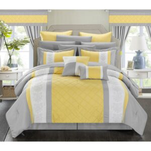 Chic Home Dylania 24-Piece Embroidered Comforter Set, King, Yellow