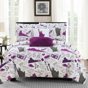 Chic Home Ellis 9-Piece Reversible Graphic Comforter Set, Full, Purple