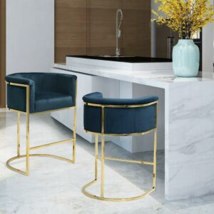 Chic Home Emery Velvet Upholstered Rolled Shelter Arm Counter Stool