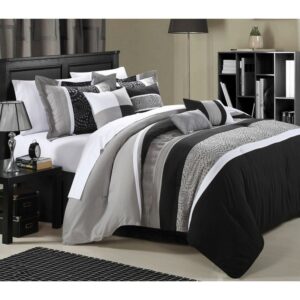 Chic Home Euphrasia 8-Piece Embroidered Comforter, Queen, Black