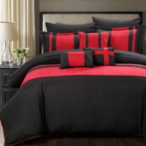 Chic Home Figaro 10-Piece Color Block Comforter Set, King, Red