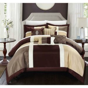 Chic Home Filomena 7-Piece Patchwork Comforter Set, Queen, Brown