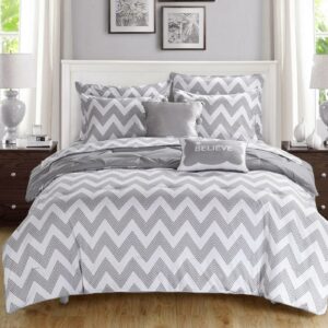 Chic Home Foxville 7 Piece Reversible Pinch Pleat Comforter Set, Twin X-Long, Grey