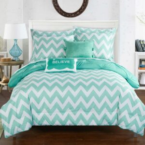 Chic Home Foxville 9 Piece Reversible Pinch Pleat Comforter Set, Full, Aqua