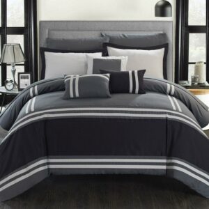 Chic Home Georgette 10-Piece Solid Color Comforter Set, King, Grey