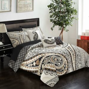 Chic Home Giles 10-Piece Reversible Paisley Comforter Set, Queen, Beige