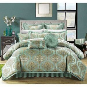 Chic Home Giovani 13-Piece Jacquard Comforter Set, Queen, Blue