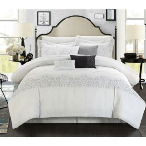 Chic Home Gratia 12-Piece Embroidered Comforter Set, King, White