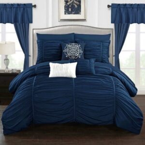 Chic Home Hallstatt 20 Piece Striped Comforter Set, King, Navy