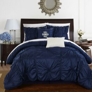 Chic Home Hyatt 10-Piece Ruffled Comforter Set, King, Navy