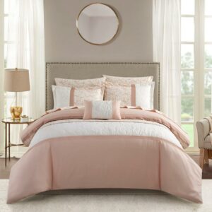 Chic Home Ira 8-Piece Color Block Comforter Set, Queen, Blush