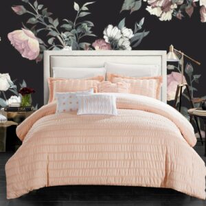 Chic Home Jayrine 6-Piece Striped Comforter Set, Queen, Coral