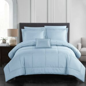 Chic Home Jorin 8-Piece Solid Color Comforter Set, Queen, Blue
