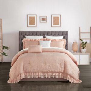 Chic Home Kaci 4-Piece Solid Color Ruffled Comforter Set, Twin, Blush