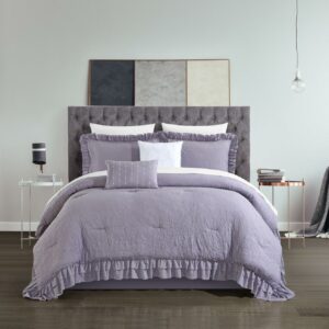Chic Home Kaci 7-Piece Solid Color Ruffled Comforter Set, Twin X-Long, Lavender