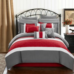 Chic Home Keira 16-Piece Color Block Comforter Set, Queen, Red