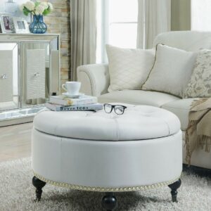 Chic Home Keller Round Ottoman Hidden Storage Upholstered PU Leather