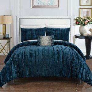 Chic Home Kerk 4-Piece Novelty Crinkle Crushed Velvet Heathered Comforter Set,Queen, Navy