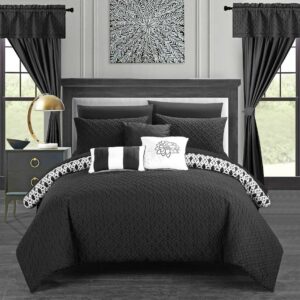 Chic Home Liron 20-Piece Reversible Geometric Color Comforter Set, King, Black