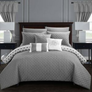 Chic Home Liron 20-Piece Reversible Geometric Color Comforter Set, King, Grey