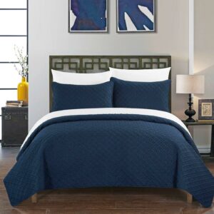 Chic Home Mather 7-Piece Applique Quilt Set, King, Navy