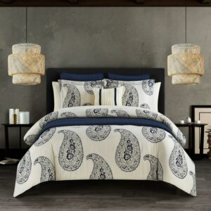 Chic Home Mckenna 12-Piece Reversible Paisley Comforter Set, King, Navy