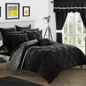 Chic Home Potterville 20-Piece Reversible Ruched Comforter Set, Queen, Black