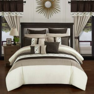 Chic Home Rinat Color Block Embroidered Bedding Set, 24-Piece, Beige, King