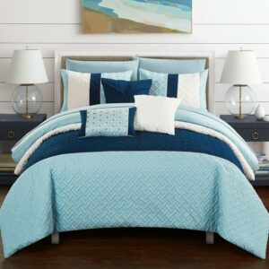 Chic Home Shaila 10 or 8 Piece Comforter Set Color Block Quilted Embroidered Design Bed in a Bag Bedding