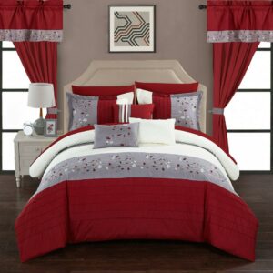 Chic Home Sonjae Color Block Floral 20-Piece Bedding Set, King, Red