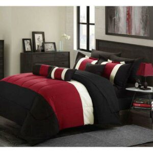 Chic Home Tranquility 10-Piece Color-block Comforter Set, Queen, Red