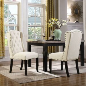 Chic Home Viola Dining Accent Chair Faux Linen Upholstered, Set of 2