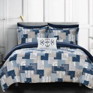Chic Home Viy 8-Piece Reversible Printed Comforter Set, King, Blue