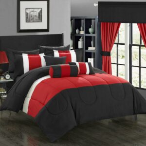 Chic Home Whitehall 20-Piece Color Block Comforter Set, Queen, Red
