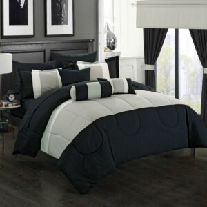 Chic Home Whitehall 20-Piece Color Block Comforter Set, Queen, Black