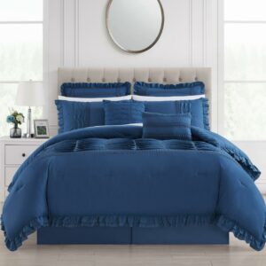 Chic Home Yvie 12-Piece Ruffled Pleated Comforter Set, King, Blue