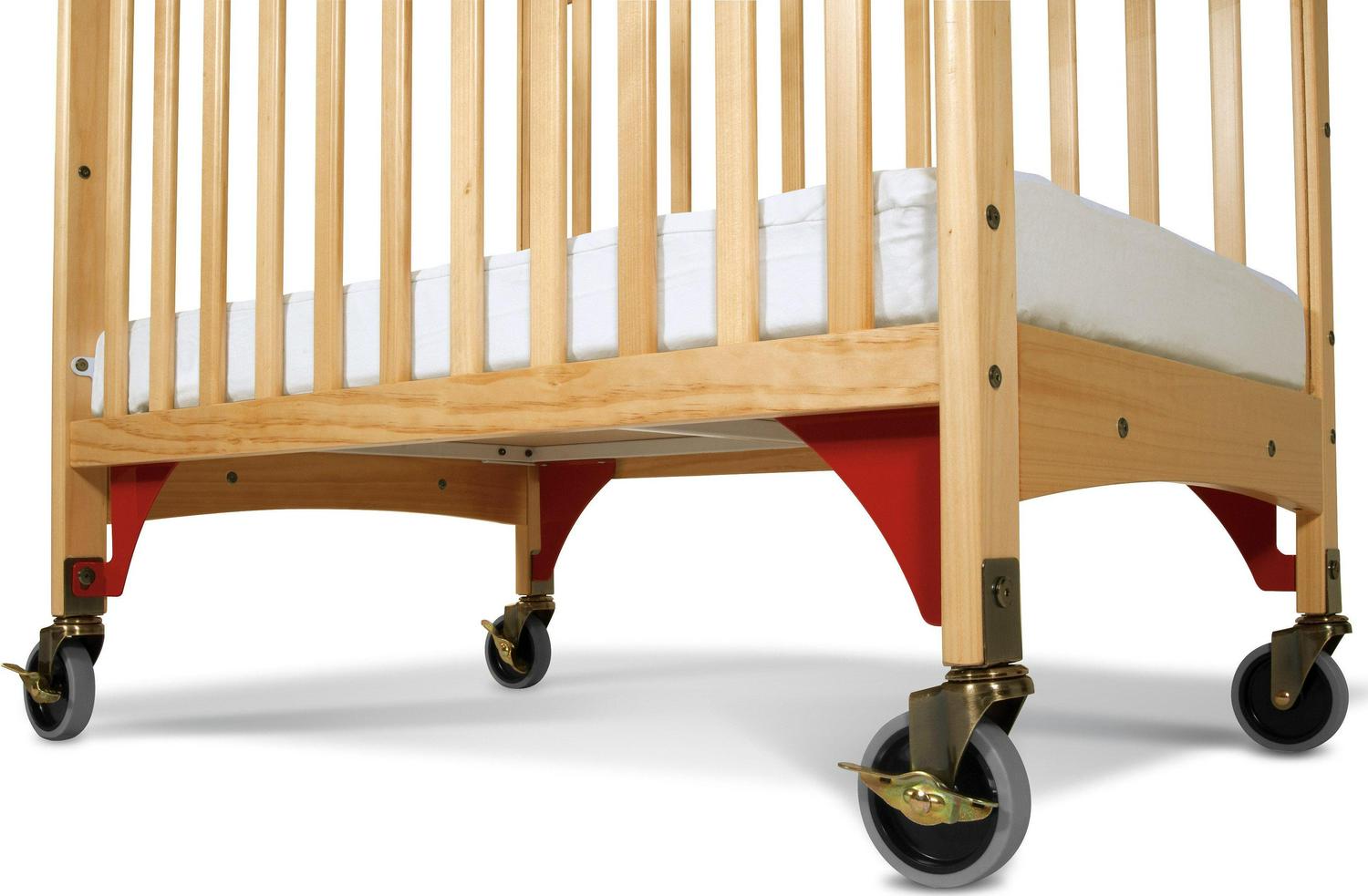 Child Craft Safe Haven Evacuation Compact Crib with 3" Mattress, ClearView Panels, 4" Wheels, Natural - Image 2
