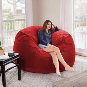 Chill Sack Bean Bag Chair, Memory Foam Lounger with Microsuede Cover, Kids, Adults, 6 ft, Pebble Red