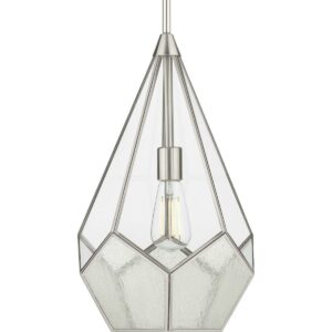Progress Lighting, Cinq Collection, 1-Light Pendant, Brushed Nickel, Geometric Glass Shade