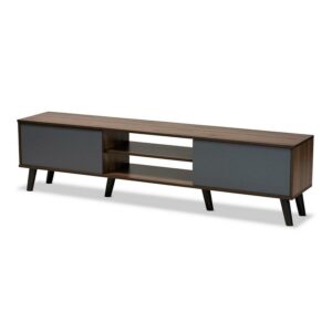 Baxton Studio Clapton Modern and Contemporary Multi-Tone Grey and Walnut Brown Finished Wood TV Stand
