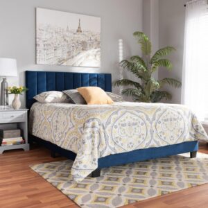 Clare Glam and Luxe Navy Blue Velvet Fabric Upholstered King Size Panel Bed
