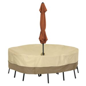 Classic Accessories Veranda™ Round Patio Table & Chair Set Cover with Umbrella Hole - Water Resistant Patio Set Cover, Small