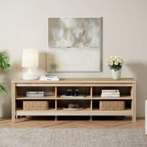 Classic TV Stand for 75 Inch, Wood Entertainment Center for 55 60 70 inch TV Console Media Table for Living Room Bedroom, Oak