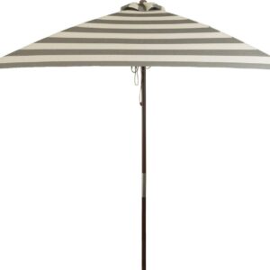 Classic Wood 6.5 ft Square Market Umbrella in Soft Black and Ivory Stripe