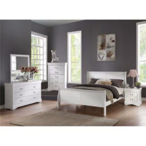 Classy Transitional Style Queen Size Sleigh Bed, White