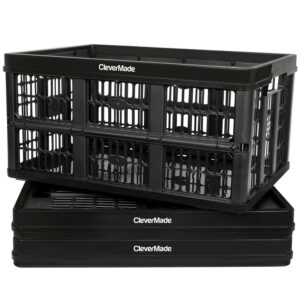 CleverMade CleverCrate Plastic 45L Collapsible Storage Bins, Black (3-Pack)
