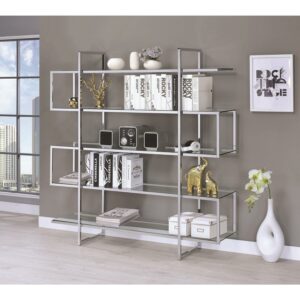 Coaster 5-shelf Contemporary Bookcase Chrome and Clear, Silver Finish