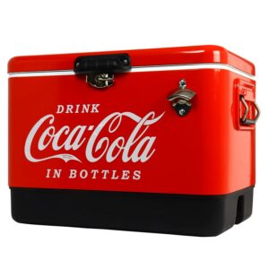 Coca-Cola 51L (54 qt) Ice Chest Beverage Cooler, 85 Can Capacity, Portable with Bottle Opener, Red and Black