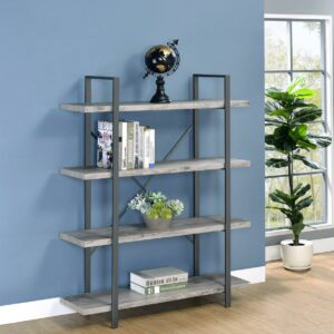 Cole 4-Shelf Bookcase Grey Driftwood and Gunmetal