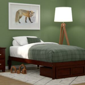 AFI Colorado 14" Twin Wood Platform Bed Frame with Foot Drawer Storage, Walnut